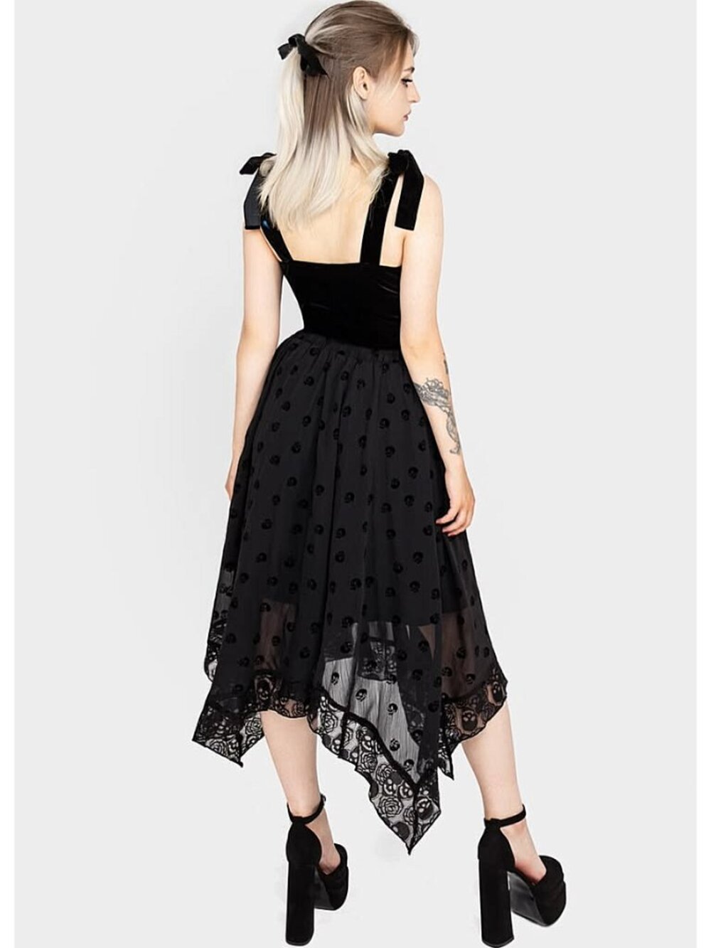 DISTURBIA Bones flocked chiffon midaxi hankerchief hem skirt US16 - Picture 5 of 9